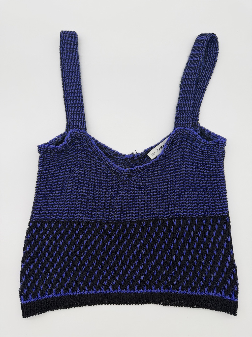 KNIT Two-Tone Crochet Knit Crop Top Blue Purple Black Small Cropped Tank Y2K